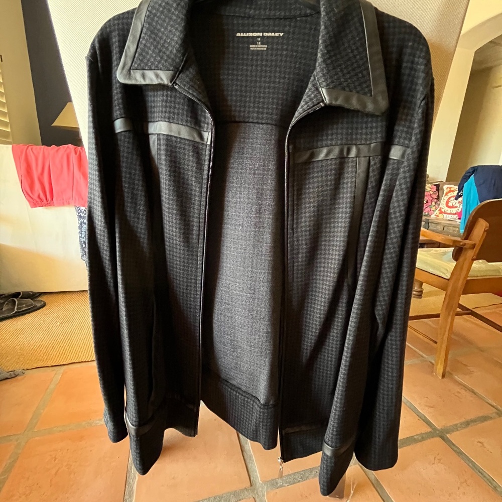 Allison Daley Jacket Houndstooth Faux Leather Trim